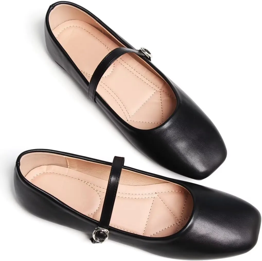 Stunner Women's Mary Jane Flats Fashion Round Toe Ballet Flats Comfort Slip On Flats Buckle Strap Dress Flats