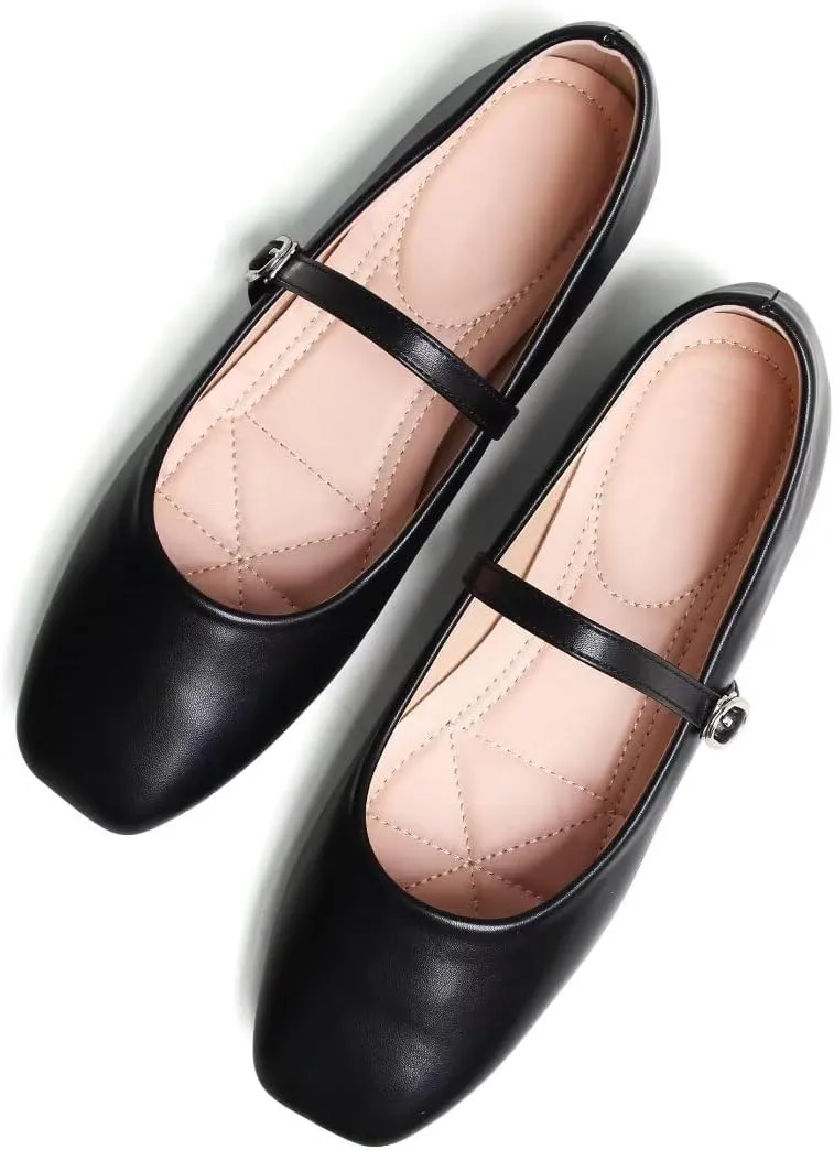 Stunner Women's Mary Jane Flats Fashion Round Toe Ballet Flats Comfort Slip On Flats Buckle Strap Dress Flats
