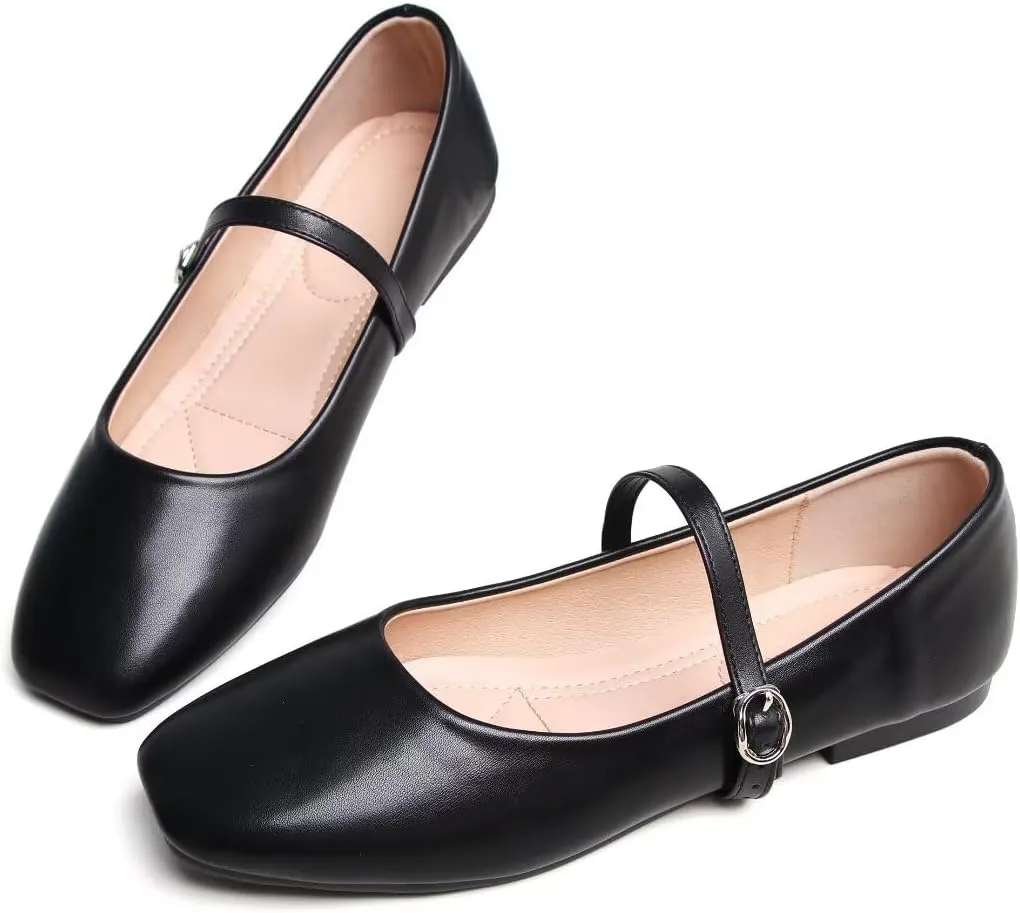 Stunner Women's Mary Jane Flats Fashion Round Toe Ballet Flats Comfort Slip On Flats Buckle Strap Dress Flats
