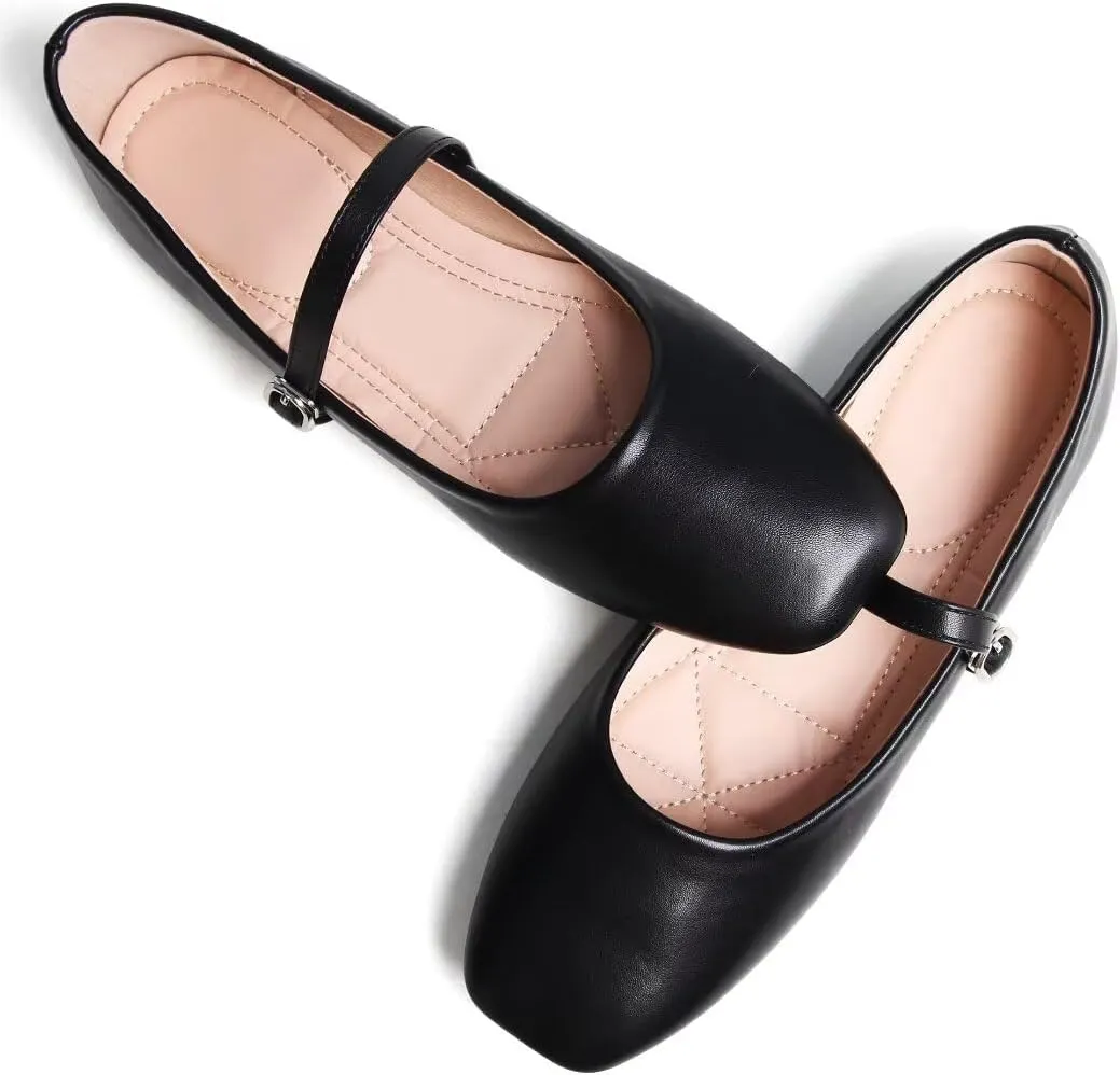 Stunner Women's Mary Jane Flats Fashion Round Toe Ballet Flats Comfort Slip On Flats Buckle Strap Dress Flats