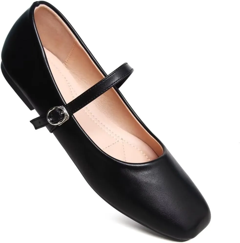 Stunner Women's Mary Jane Flats Fashion Round Toe Ballet Flats Comfort Slip On Flats Buckle Strap Dress Flats