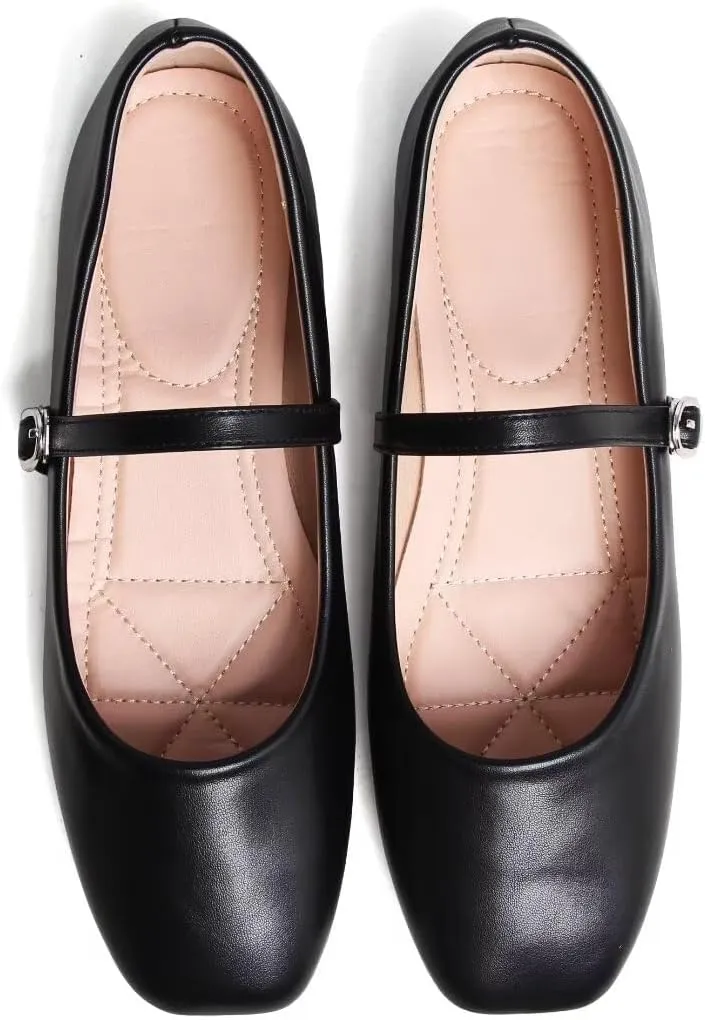 Stunner Women's Mary Jane Flats Fashion Round Toe Ballet Flats Comfort Slip On Flats Buckle Strap Dress Flats