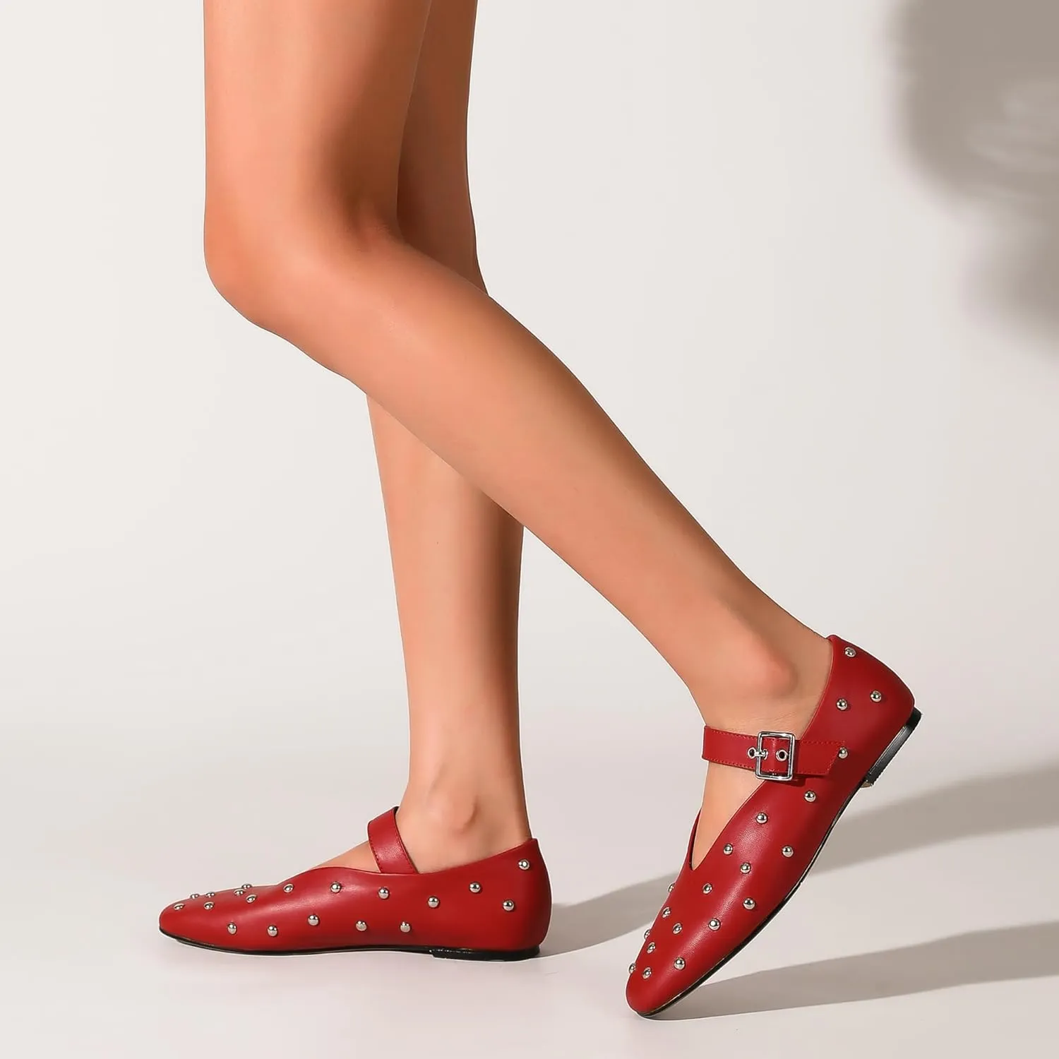 Stylish Mary Jane Studded Flats for Women Comfortable Ballet Buckled Ballerina Shoes for Work, Office, Party, or Daily Shoes