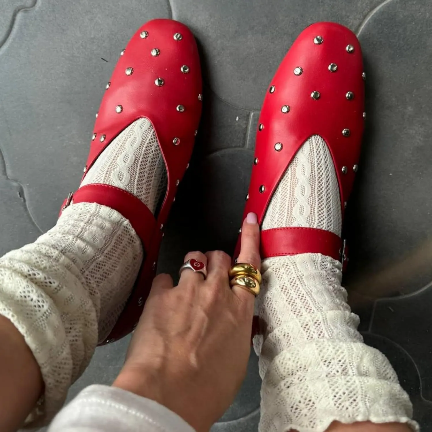 Stylish Mary Jane Studded Flats for Women Comfortable Ballet Buckled Ballerina Shoes for Work, Office, Party, or Daily Shoes