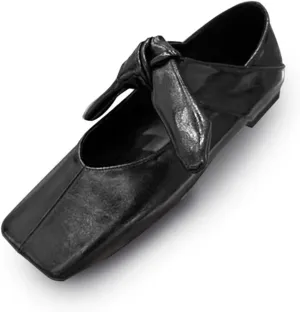 Stylish Square Toe Ballet Flats for Women, Elegant Bow Knots Mary Jane Slip-On Metallic Ballerina Shoes, Comfortable and Fashionable Footwear for Everyday Wear