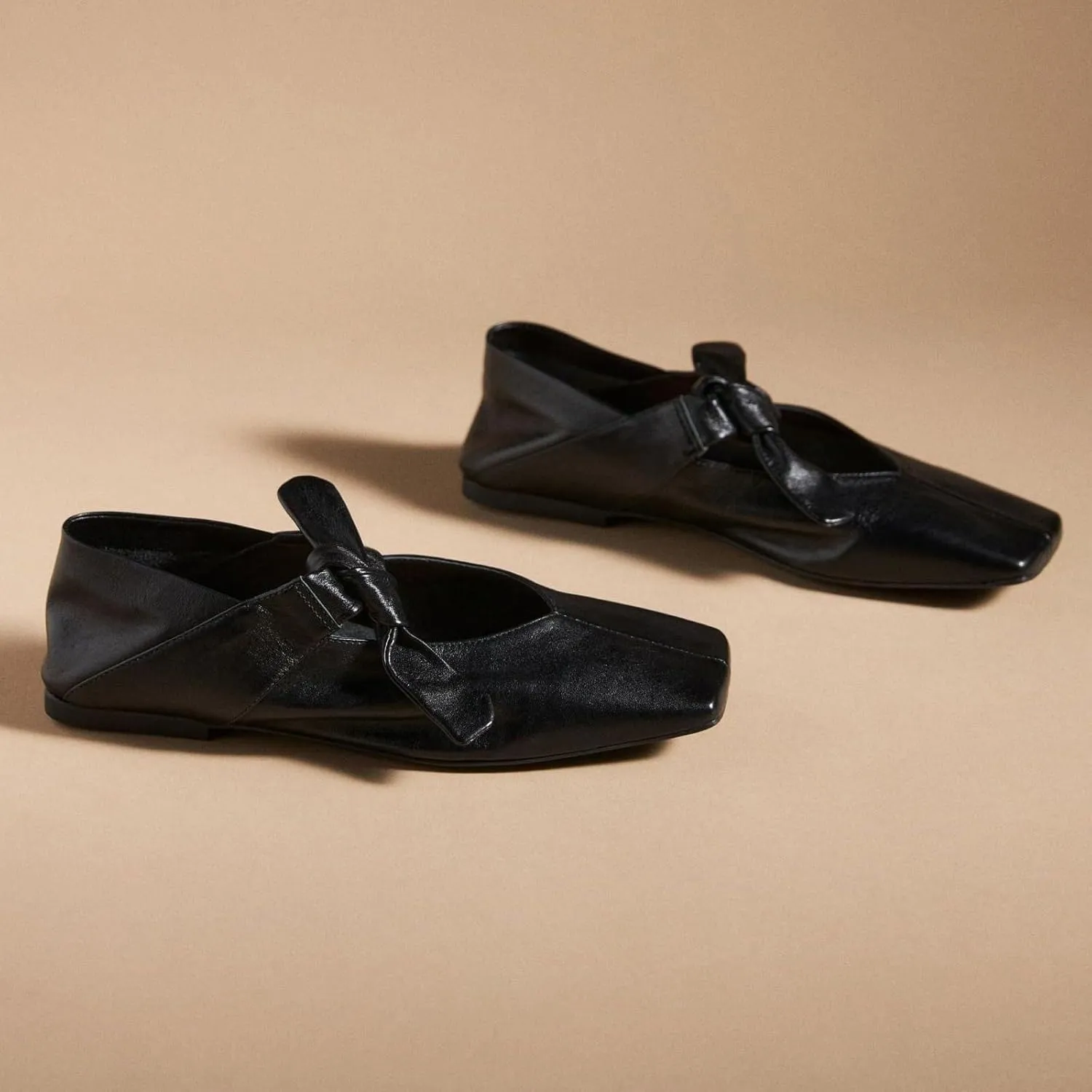 Stylish Square Toe Ballet Flats for Women, Elegant Bow Knots Mary Jane Slip-On Metallic Ballerina Shoes, Comfortable and Fashionable Footwear for Everyday Wear