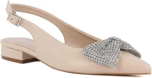 Sugar Women's Dress Flats – Stylish Pointed Toe Slip-On Shoes with Bow Detail, Comfortable Cushioned Footbed for Work, Casual, or Evening Wear - Clovis