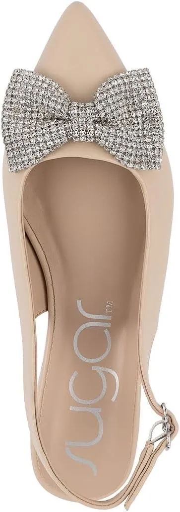 Sugar Women's Dress Flats – Stylish Pointed Toe Slip-On Shoes with Bow Detail, Comfortable Cushioned Footbed for Work, Casual, or Evening Wear - Clovis