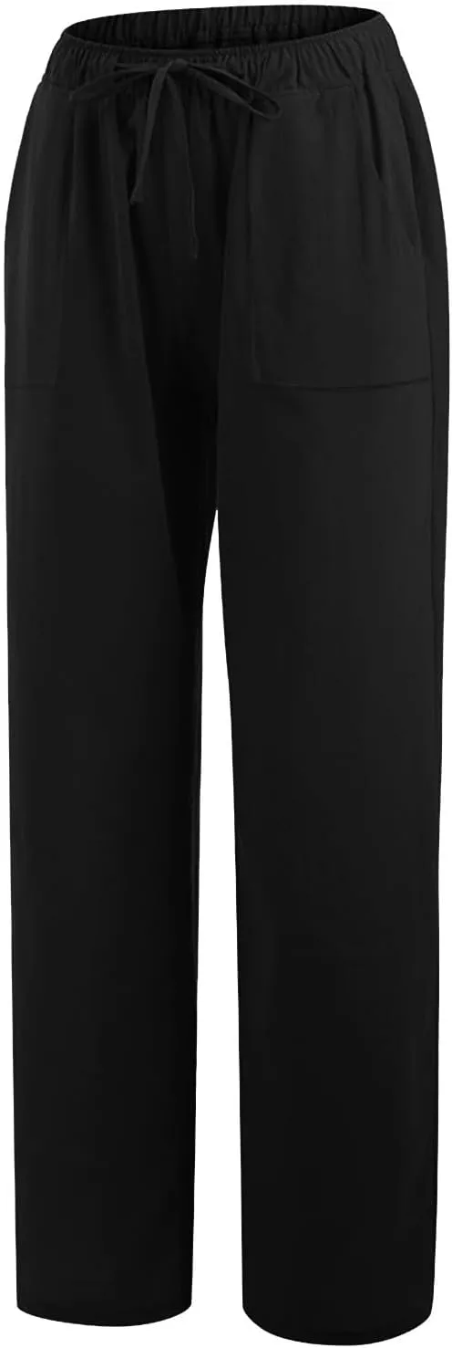 Summer Causal Pants for Women Trendy 2025 High Waisted Drawstring Lounge Trousers Flowy Boho Beach Pant Outfits