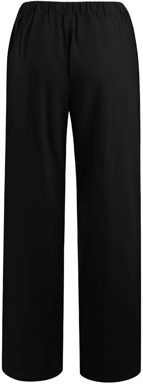 Summer Causal Pants for Women Trendy 2025 High Waisted Drawstring Lounge Trousers Flowy Boho Beach Pant Outfits