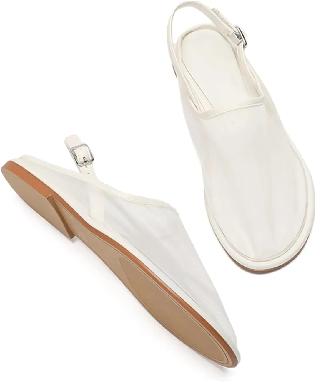 SWDZM Mesh Flats for Women Tulle Slip On Ballet Flats Buckle Strap Comfortable Casual Work Flats Sandals
