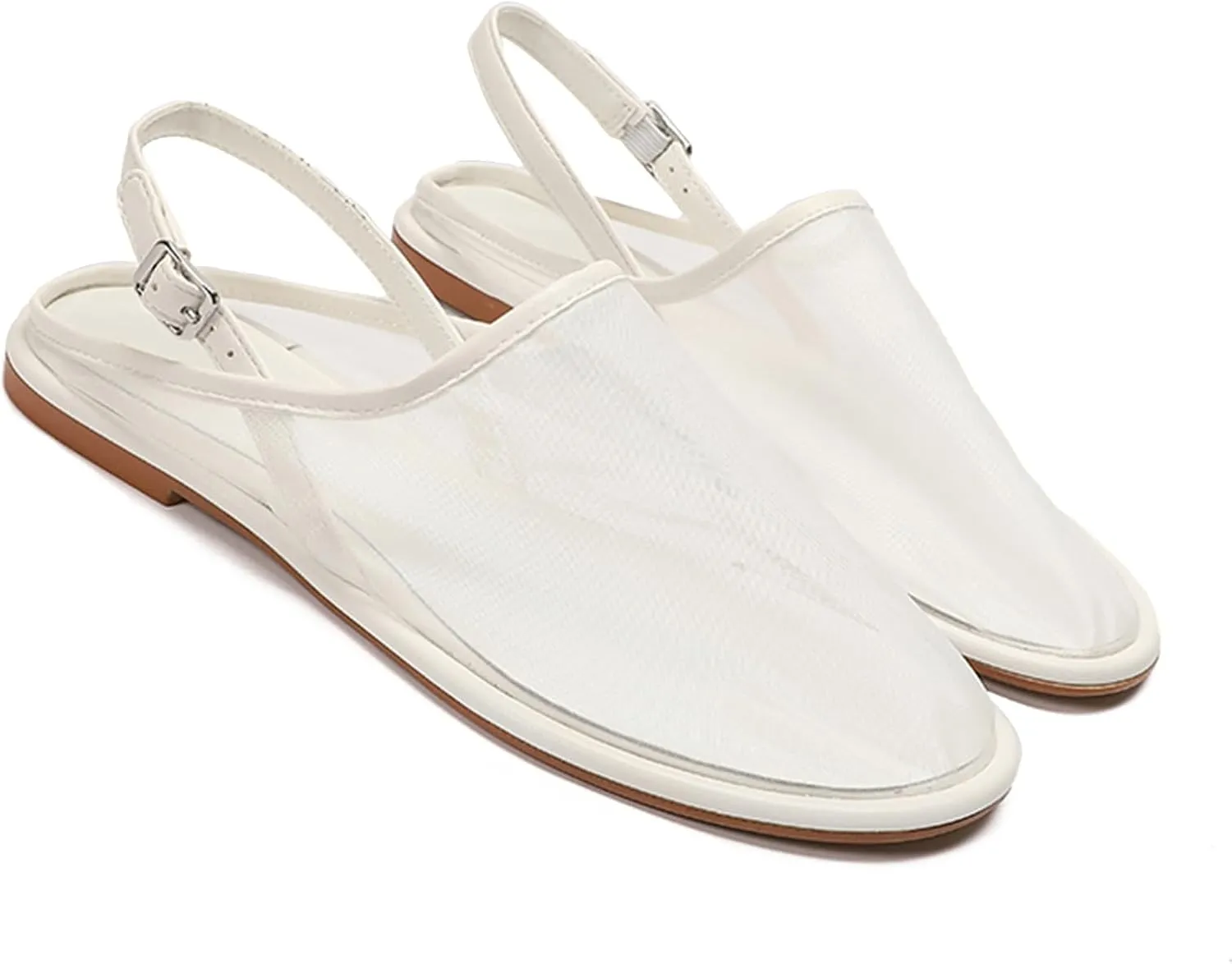 SWDZM Mesh Flats for Women Tulle Slip On Ballet Flats Buckle Strap Comfortable Casual Work Flats Sandals