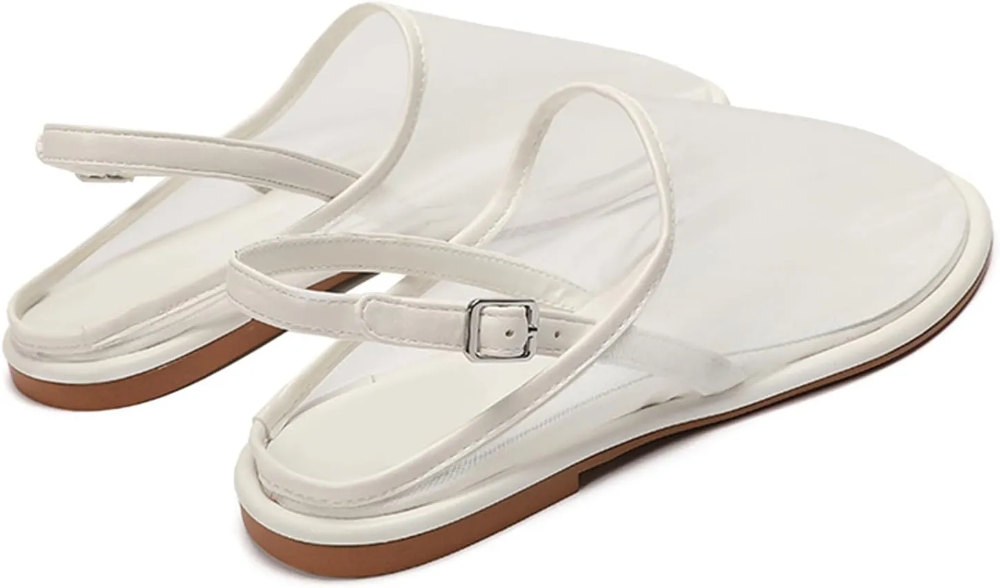 SWDZM Mesh Flats for Women Tulle Slip On Ballet Flats Buckle Strap Comfortable Casual Work Flats Sandals