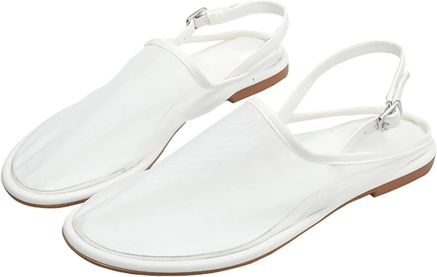 SWDZM Mesh Flats for Women Tulle Slip On Ballet Flats Buckle Strap Comfortable Casual Work Flats Sandals