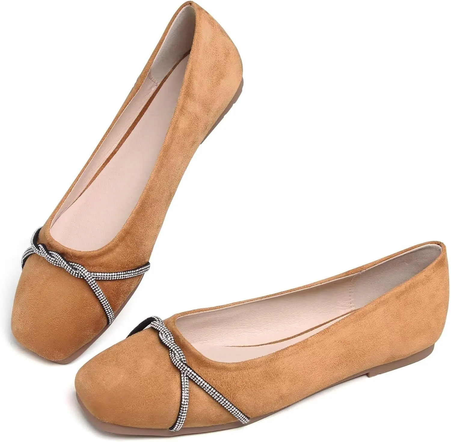 TN TANGNEST Womens Casual Flats Fashion Chain Pointed Toe Ballet Flats Rhinestone Flats Comfort Slip On Dress Shoes
