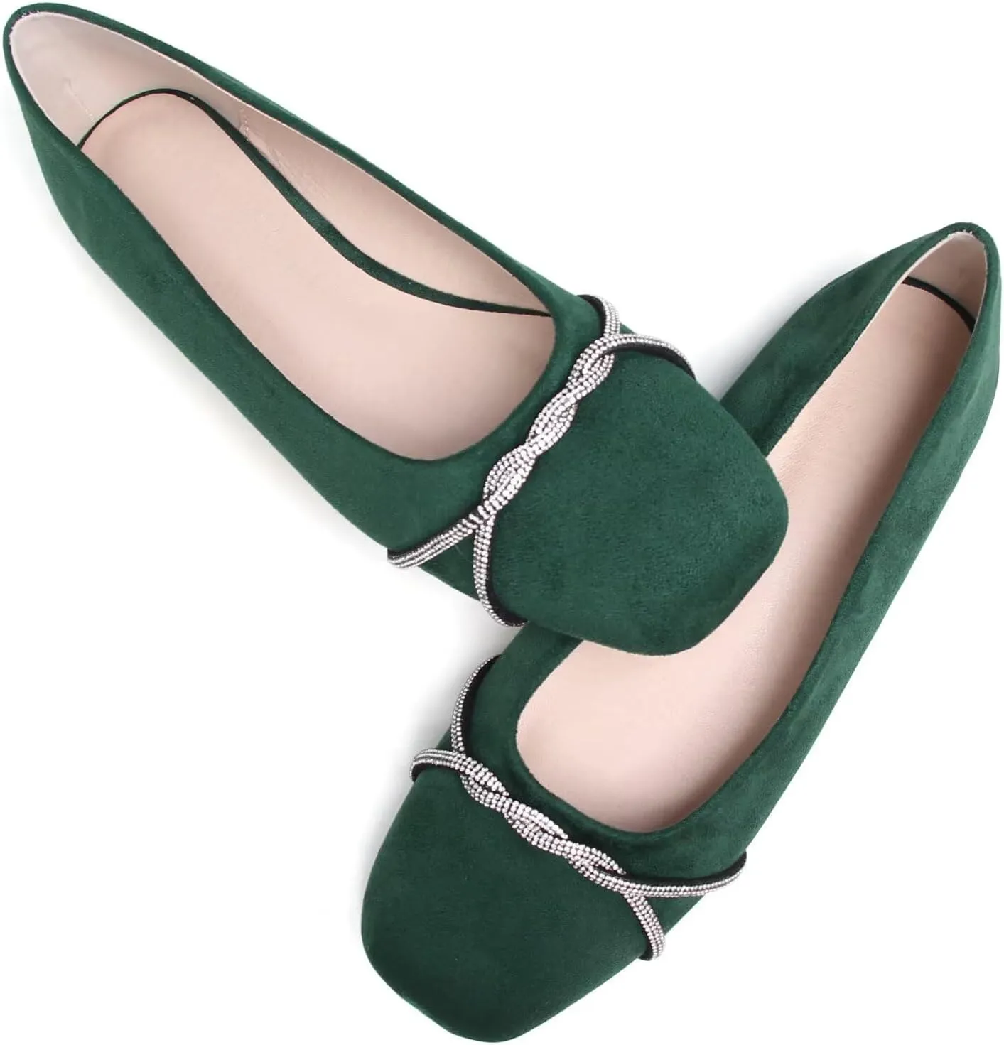 TN TANGNEST Womens Casual Flats Fashion Chain Pointed Toe Ballet Flats Rhinestone Flats Comfort Slip On Dress Shoes