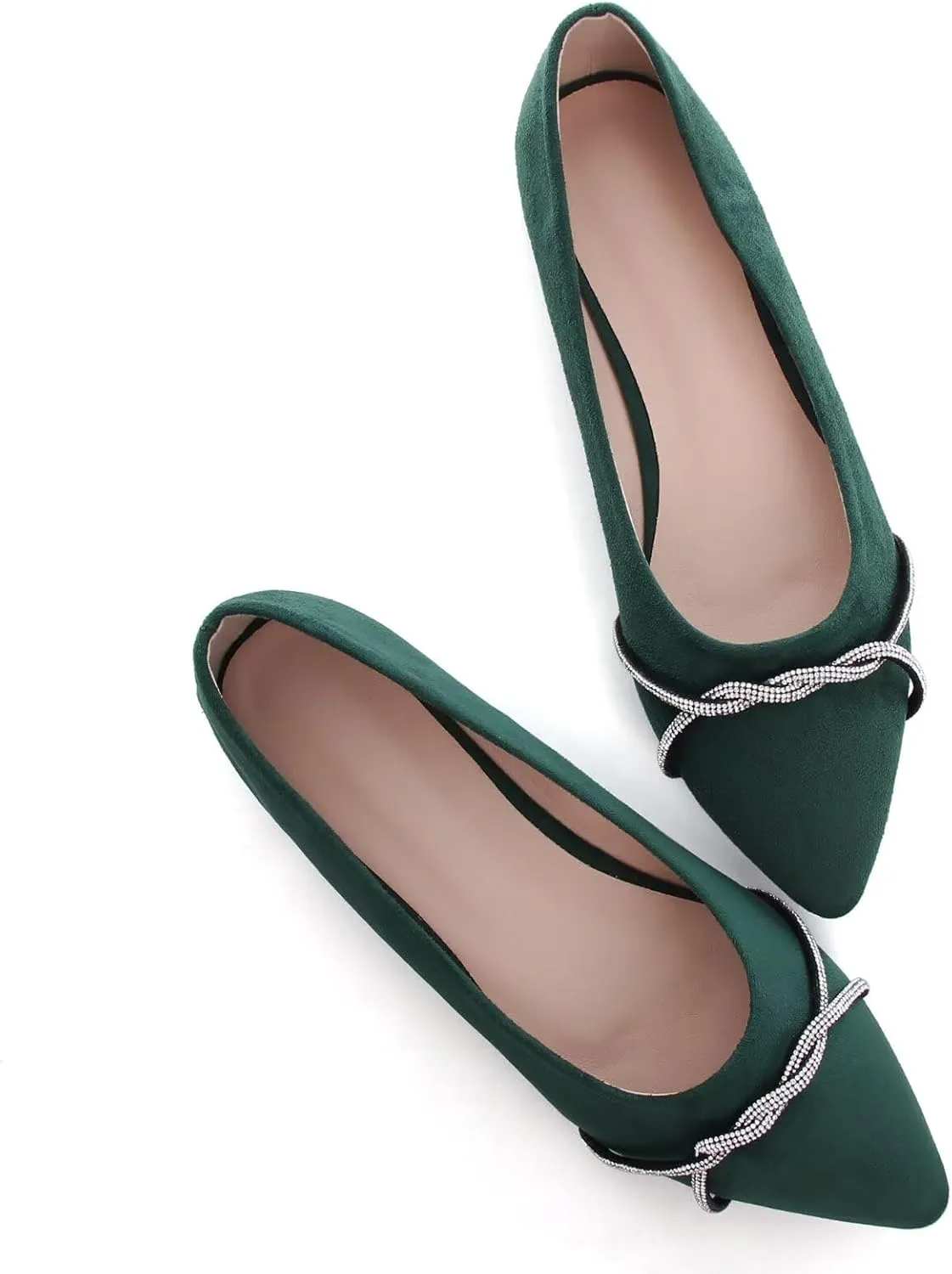 TN TANGNEST Womens Casual Flats Fashion Chain Pointed Toe Ballet Flats Rhinestone Flats Comfort Slip On Dress Shoes