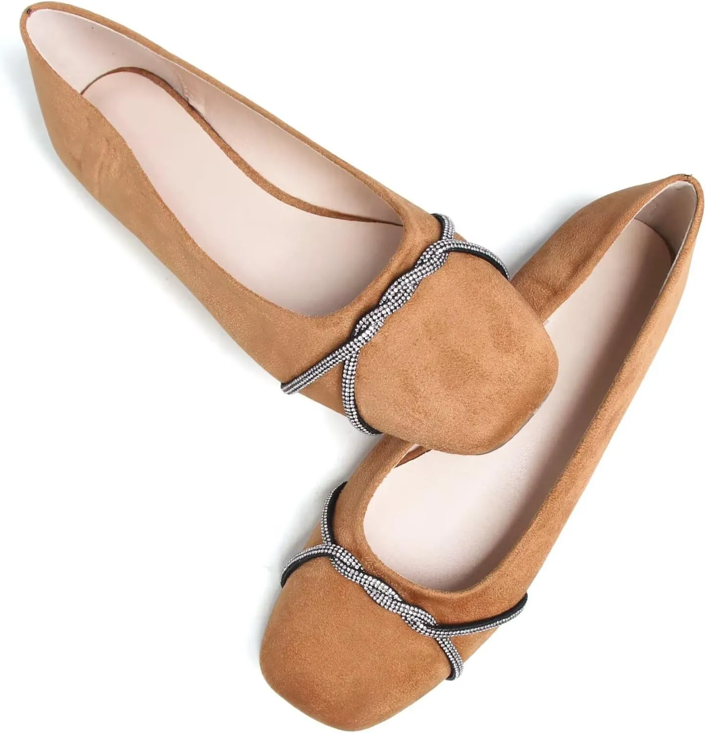 TN TANGNEST Womens Casual Flats Fashion Chain Pointed Toe Ballet Flats Rhinestone Flats Comfort Slip On Dress Shoes