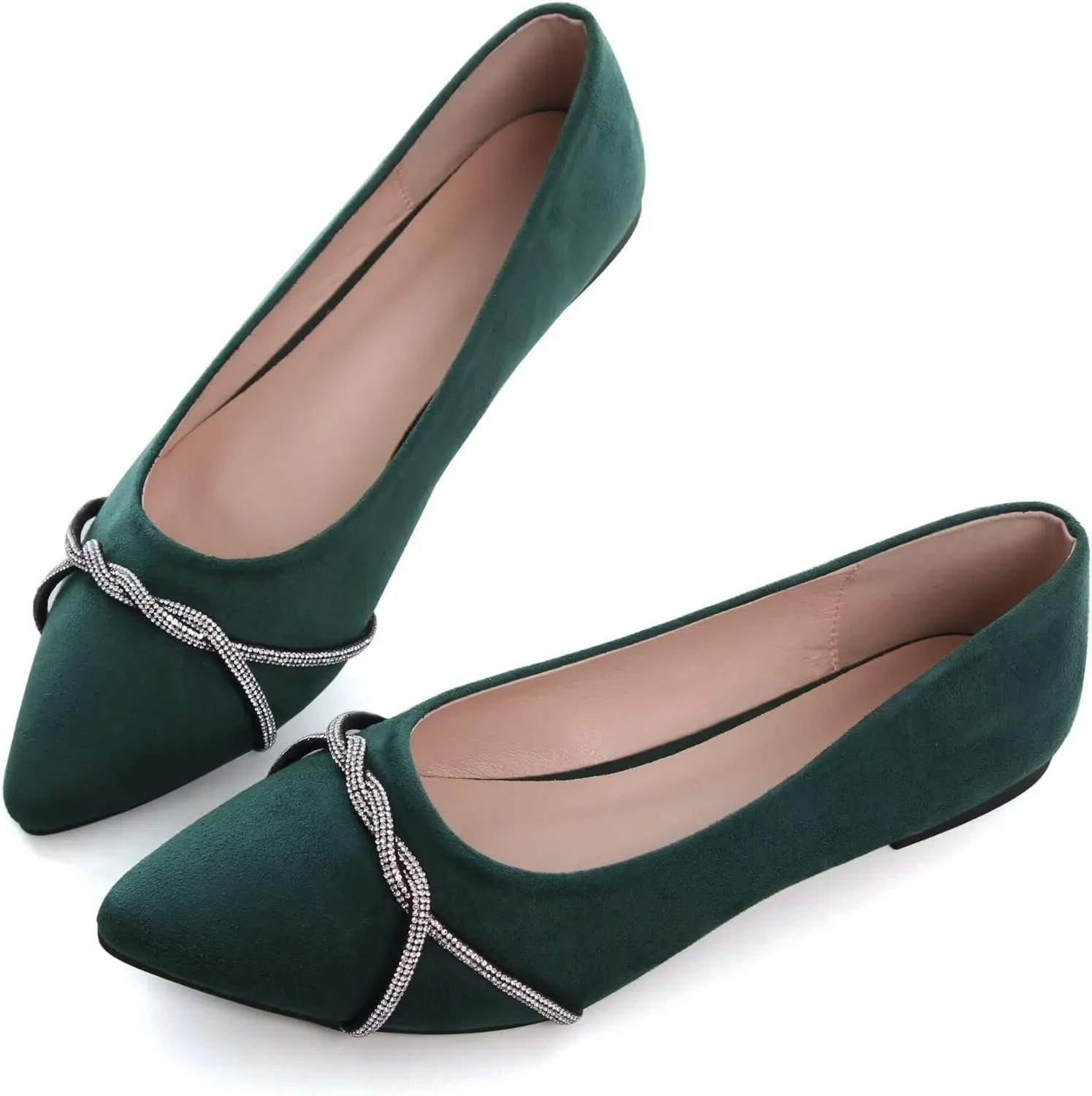 TN TANGNEST Womens Casual Flats Fashion Chain Pointed Toe Ballet Flats Rhinestone Flats Comfort Slip On Dress Shoes