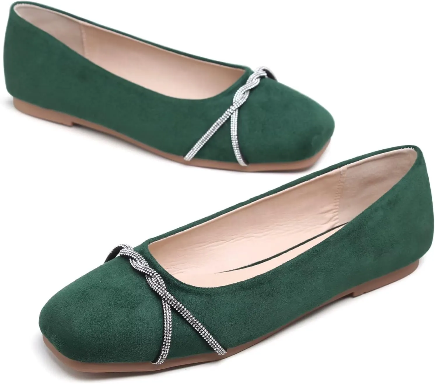 TN TANGNEST Womens Casual Flats Fashion Chain Pointed Toe Ballet Flats Rhinestone Flats Comfort Slip On Dress Shoes