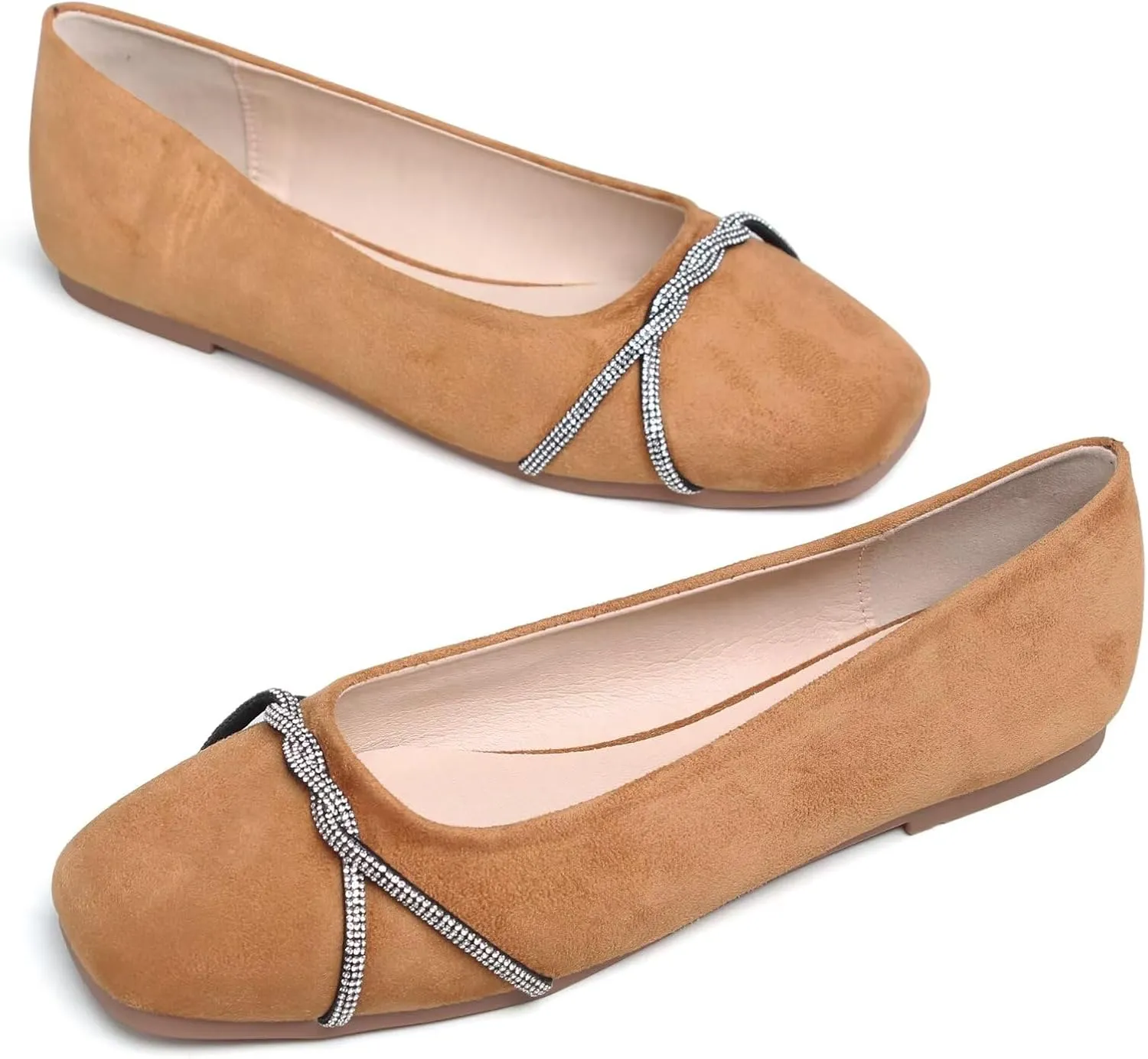TN TANGNEST Womens Casual Flats Fashion Chain Pointed Toe Ballet Flats Rhinestone Flats Comfort Slip On Dress Shoes
