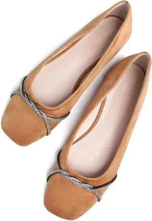 TN TANGNEST Womens Casual Flats Fashion Chain Pointed Toe Ballet Flats Rhinestone Flats Comfort Slip On Dress Shoes