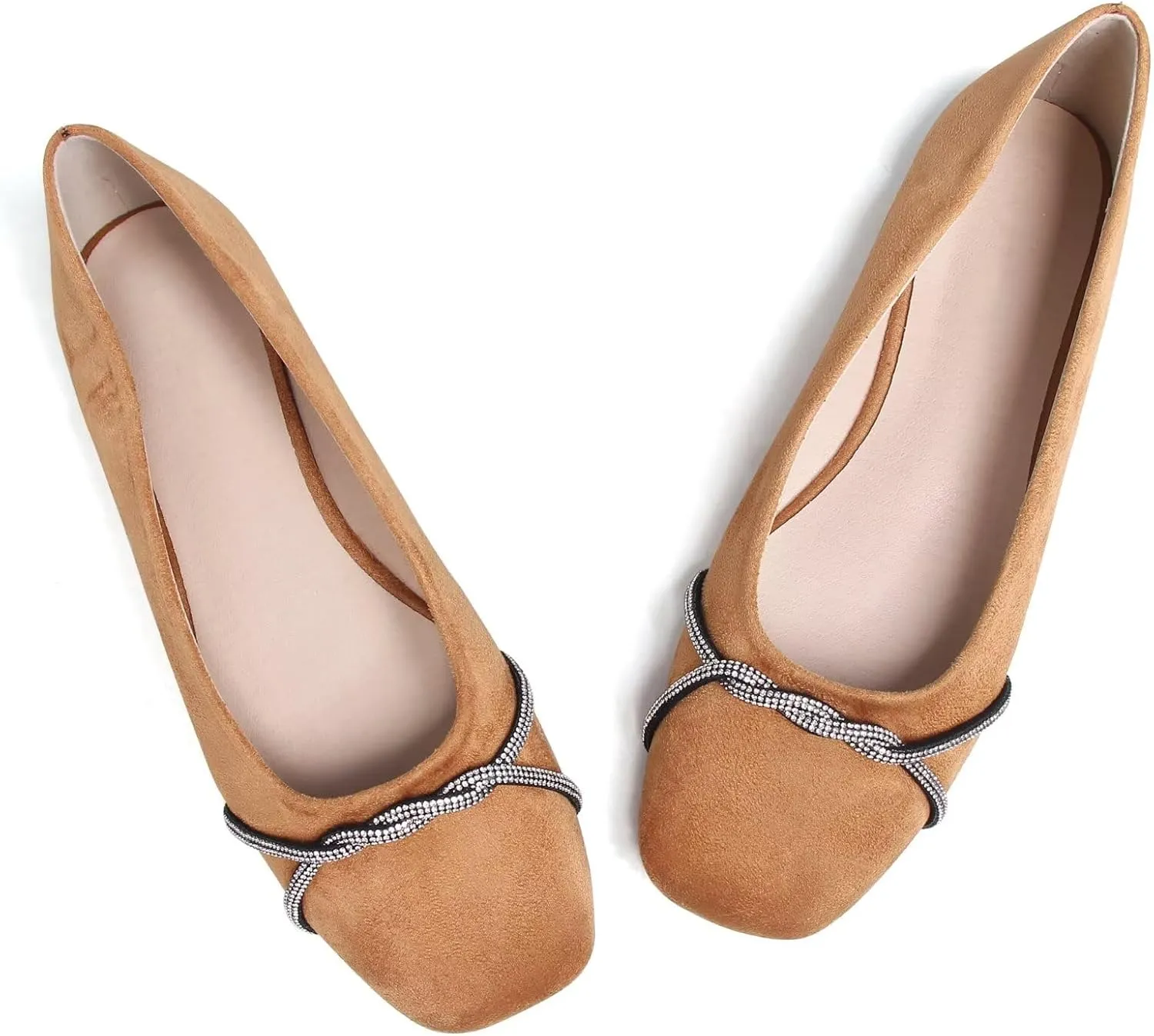 TN TANGNEST Womens Casual Flats Fashion Chain Pointed Toe Ballet Flats Rhinestone Flats Comfort Slip On Dress Shoes