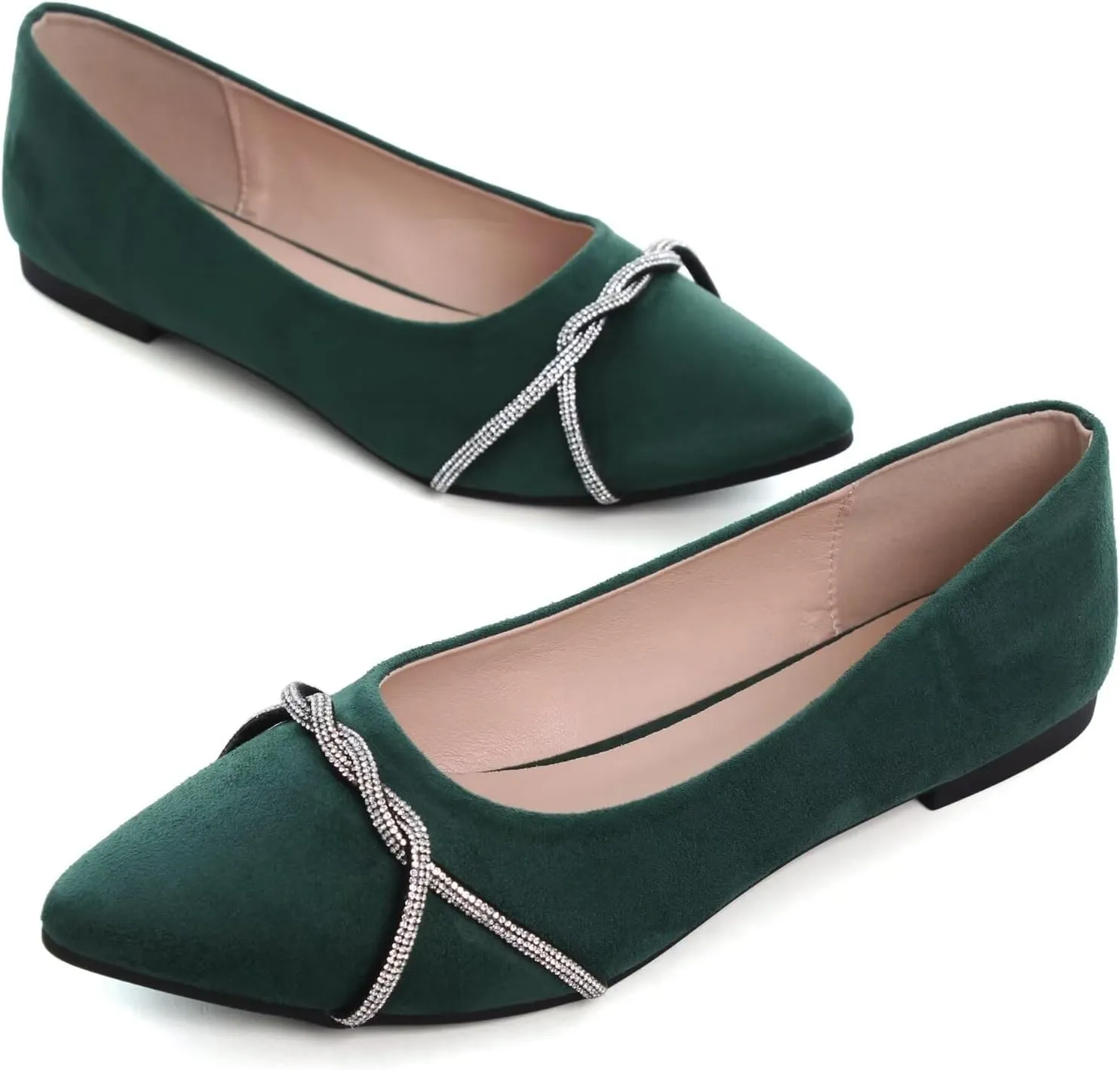 TN TANGNEST Womens Casual Flats Fashion Chain Pointed Toe Ballet Flats Rhinestone Flats Comfort Slip On Dress Shoes