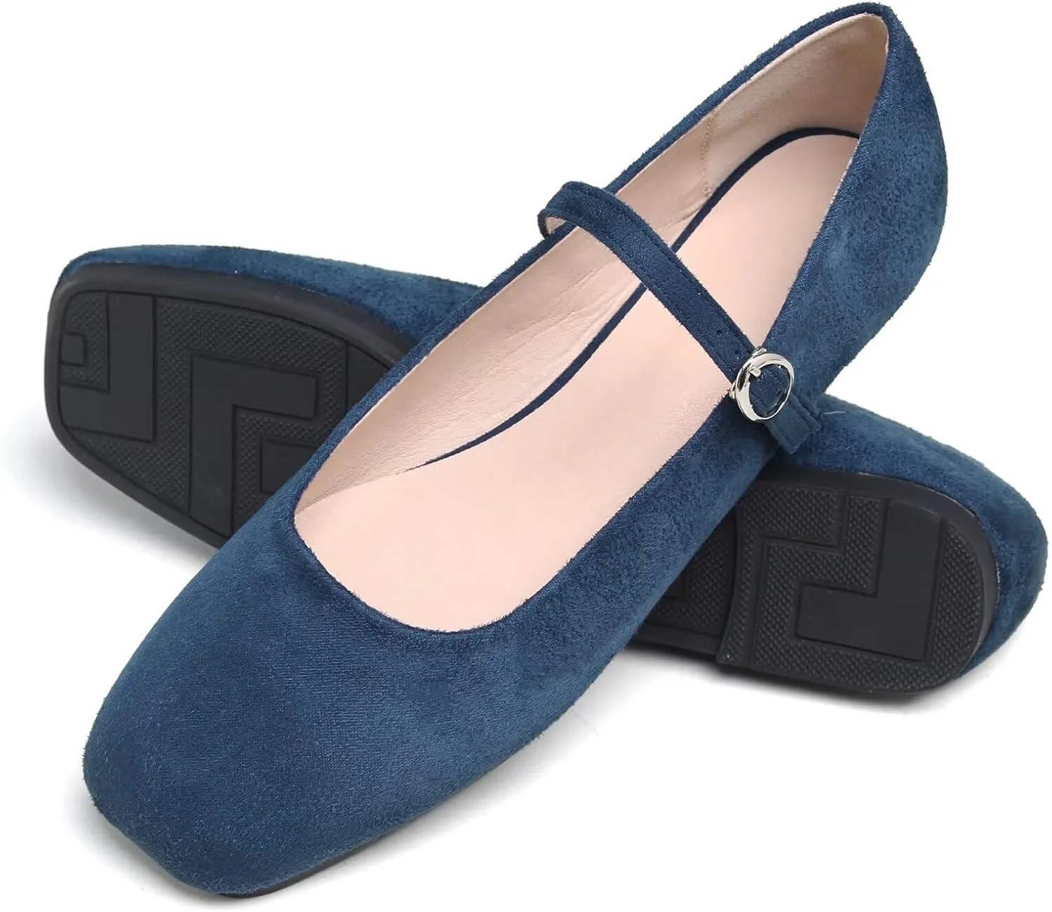 TN TANGNEST Women's Retro Color Block Mary Jane Flats Elegant Square Toe One Line Strap Ballet Flats Slip On Casual Flats