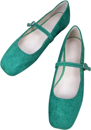 TN TANGNEST Women's Retro Color Block Mary Jane Flats Elegant Square Toe One Line Strap Ballet Flats Slip On Casual Flats