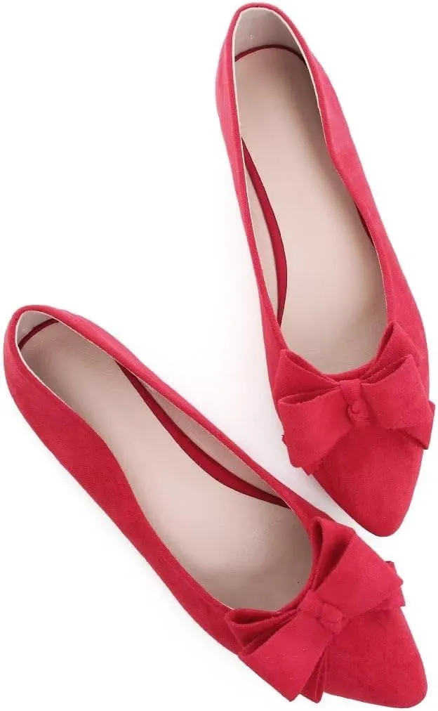 TN TANGNEST Women's Summer Dress Flats - Comfortable Pointed Toe Bowknot Ballet Shoes for Woman - Soft Suede Driving Flats