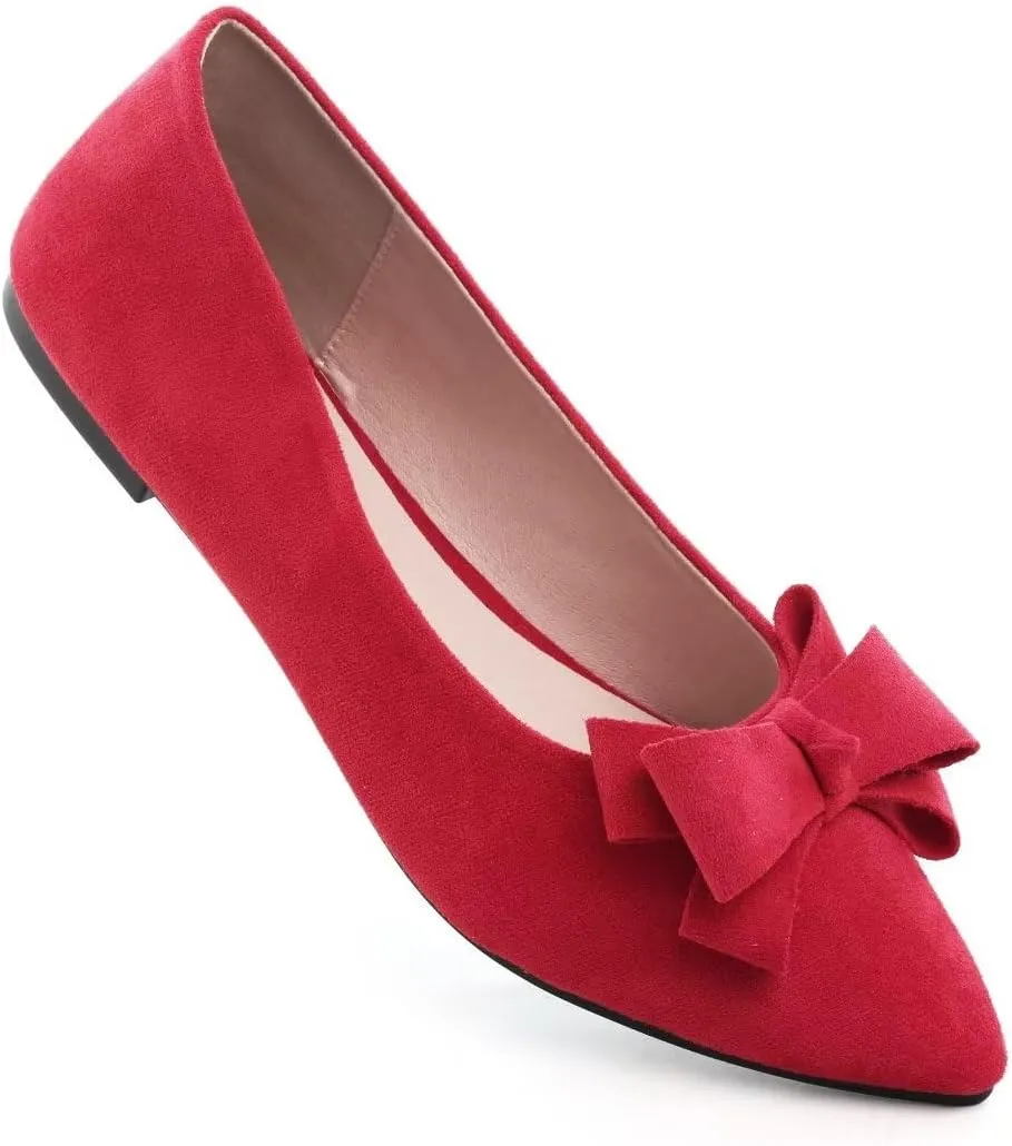 TN TANGNEST Women's Summer Dress Flats - Comfortable Pointed Toe Bowknot Ballet Shoes for Woman - Soft Suede Driving Flats