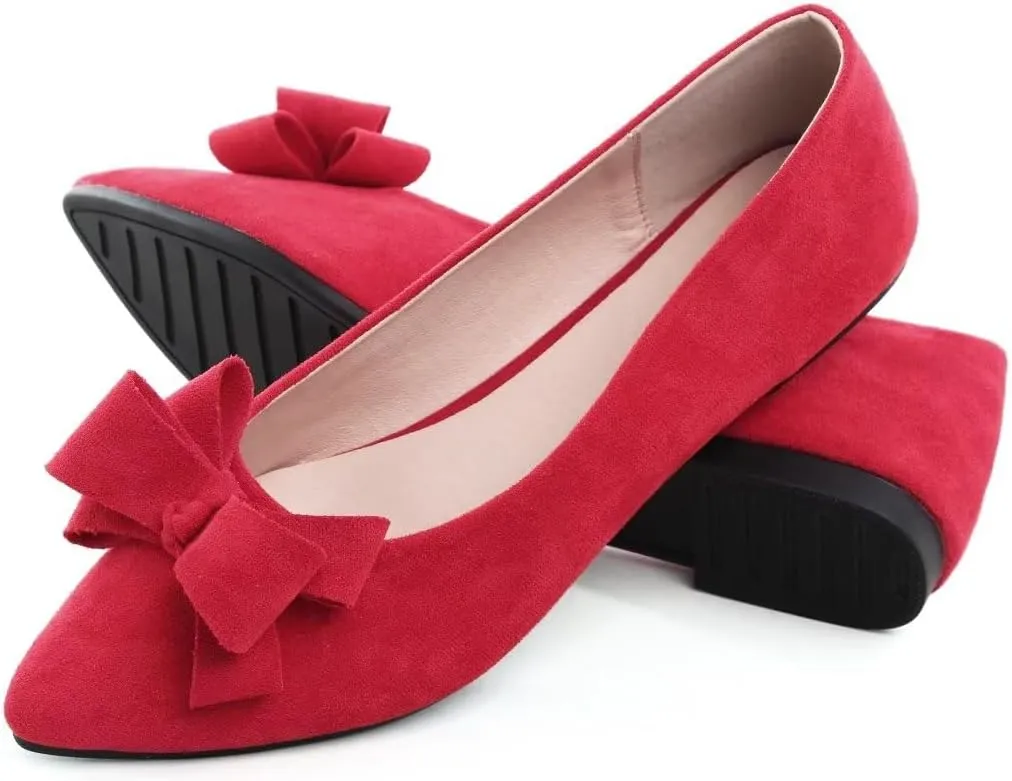 TN TANGNEST Women's Summer Dress Flats - Comfortable Pointed Toe Bowknot Ballet Shoes for Woman - Soft Suede Driving Flats