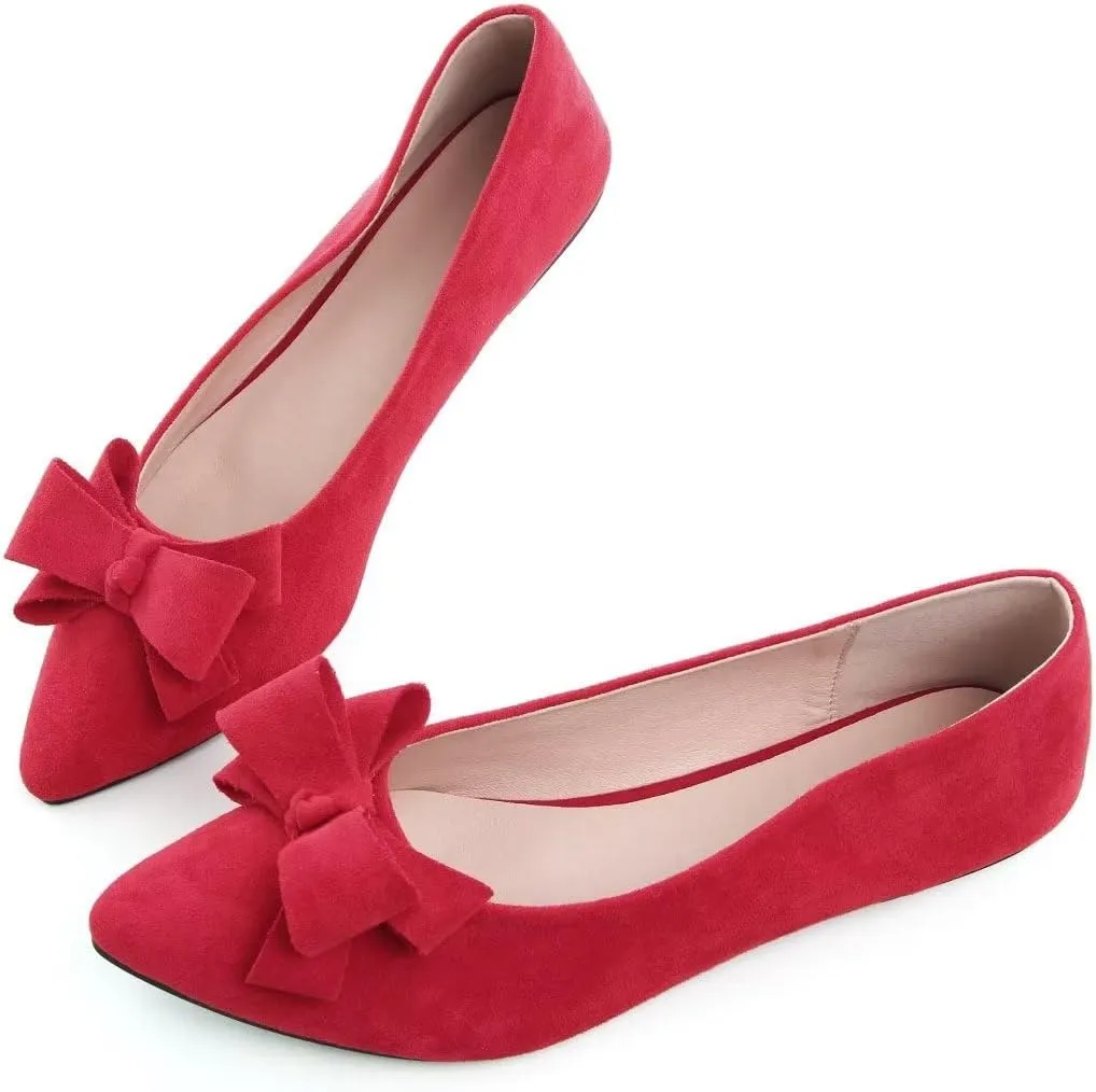 TN TANGNEST Women's Summer Dress Flats - Comfortable Pointed Toe Bowknot Ballet Shoes for Woman - Soft Suede Driving Flats