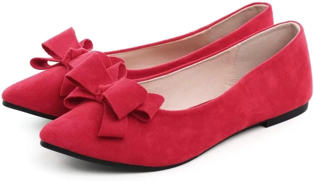 TN TANGNEST Women's Summer Dress Flats - Comfortable Pointed Toe Bowknot Ballet Shoes for Woman - Soft Suede Driving Flats
