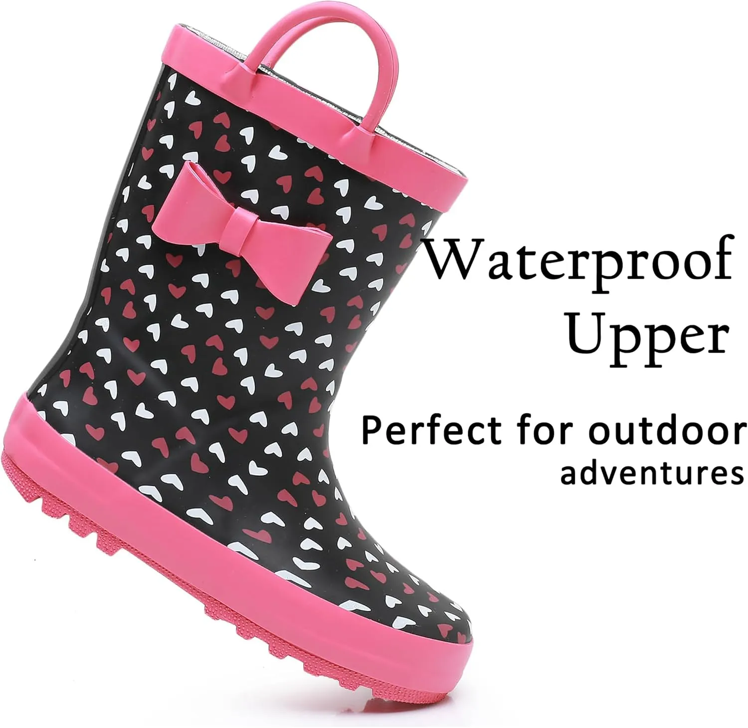 Toddler Rain Boots for Boys and Girls Waterproof Rubber Kids Rain Boots with Easy on Handles All-season