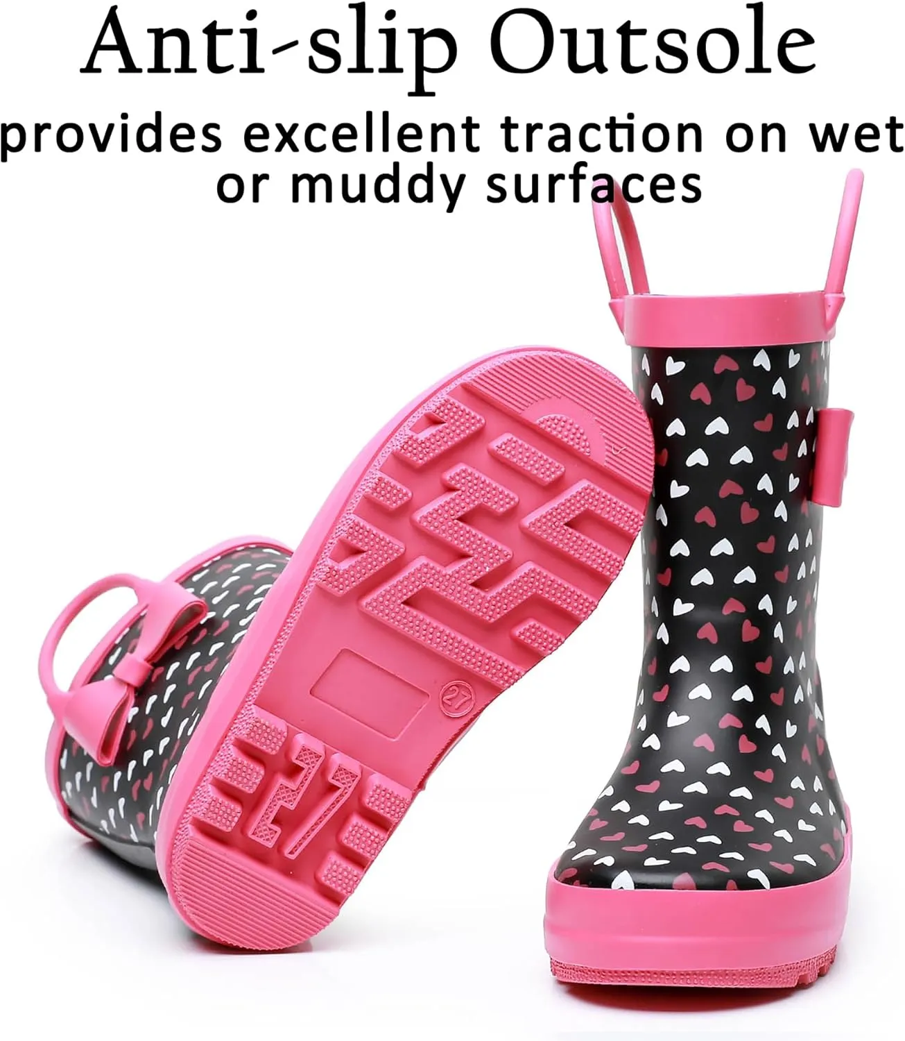 Toddler Rain Boots for Boys and Girls Waterproof Rubber Kids Rain Boots with Easy on Handles All-season