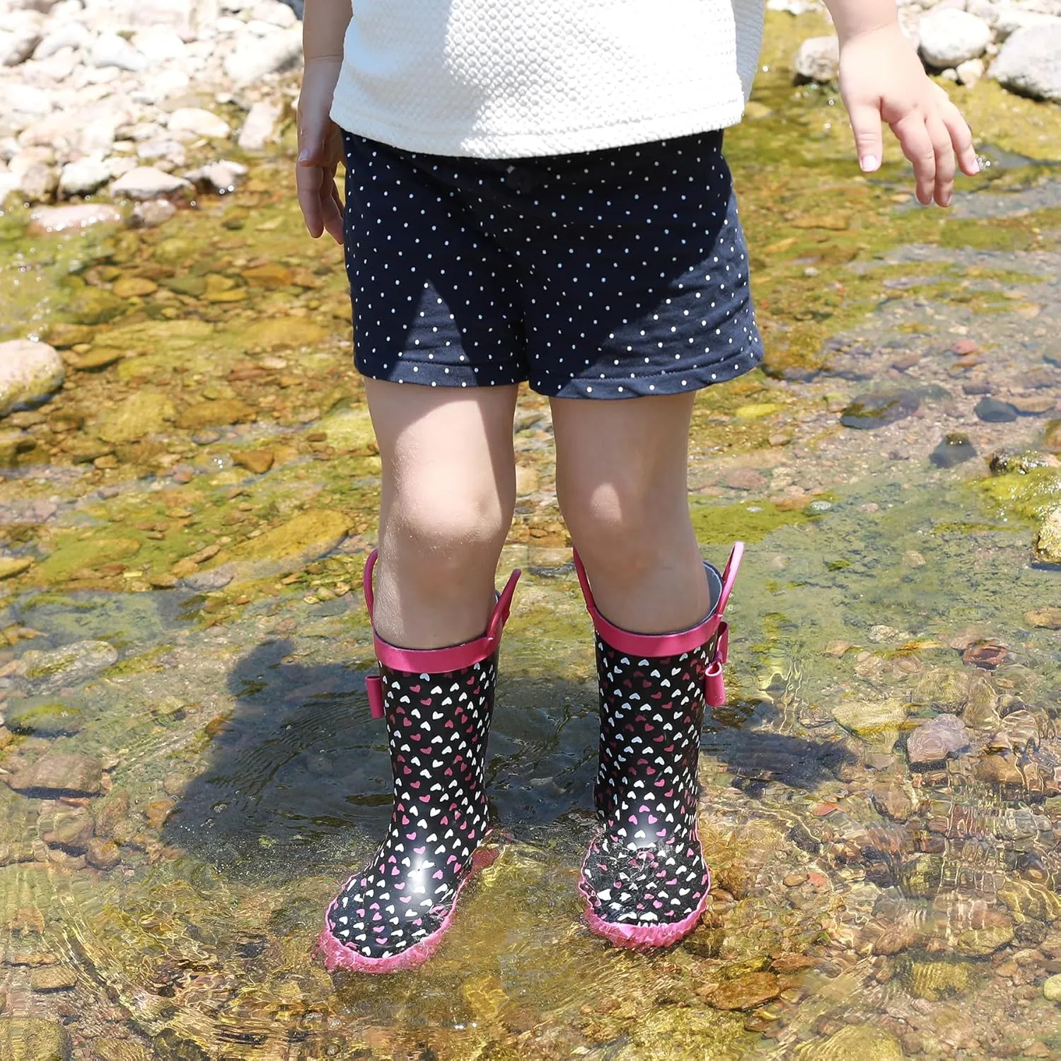 Toddler Rain Boots for Boys and Girls Waterproof Rubber Kids Rain Boots with Easy on Handles All-season