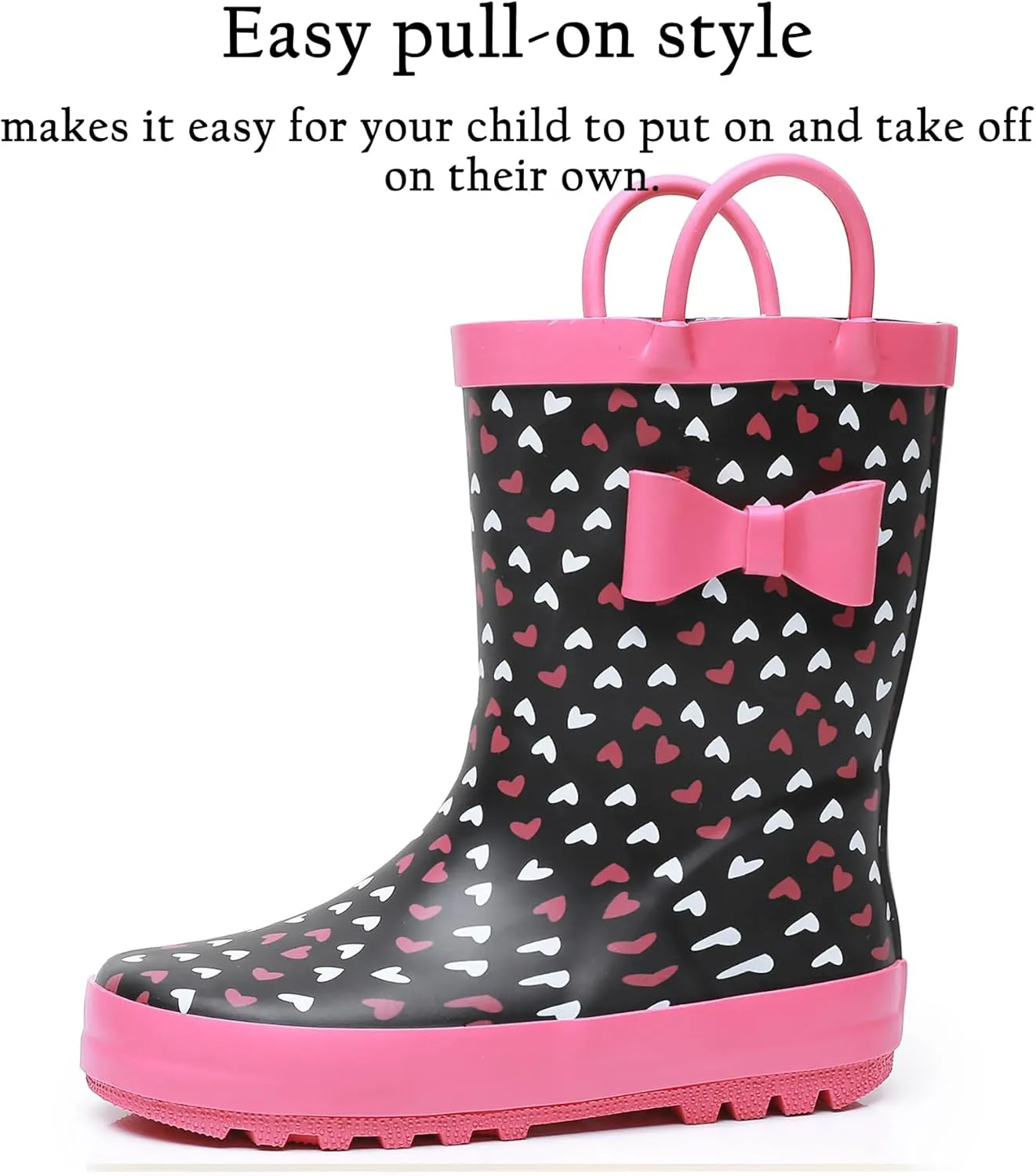 Toddler Rain Boots for Boys and Girls Waterproof Rubber Kids Rain Boots with Easy on Handles All-season