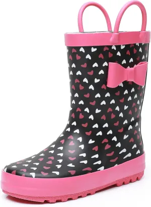 Toddler Rain Boots for Boys and Girls Waterproof Rubber Kids Rain Boots with Easy on Handles All-season
