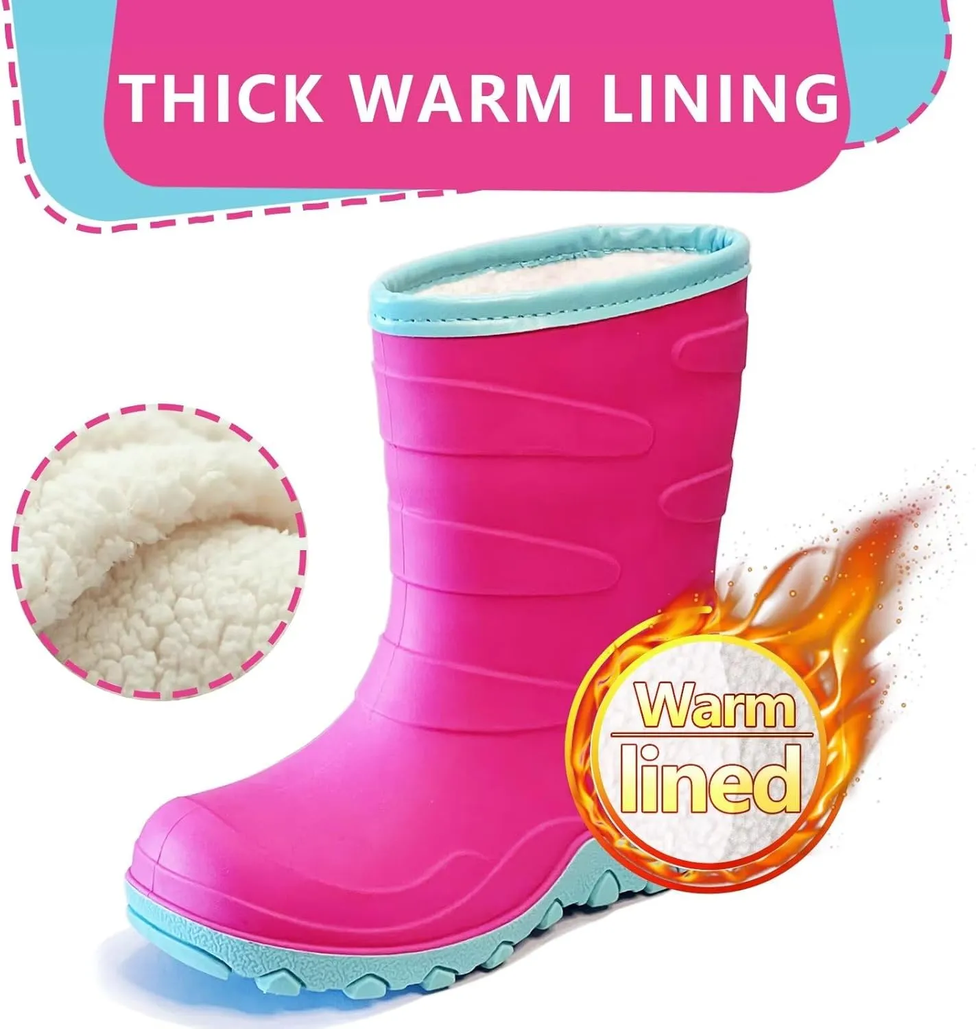 Toddler Winter Rain Boots, Insulated Waterproof Kids Snow Boots Fleece Lined Cozy Insulated Boot for Boys Girls