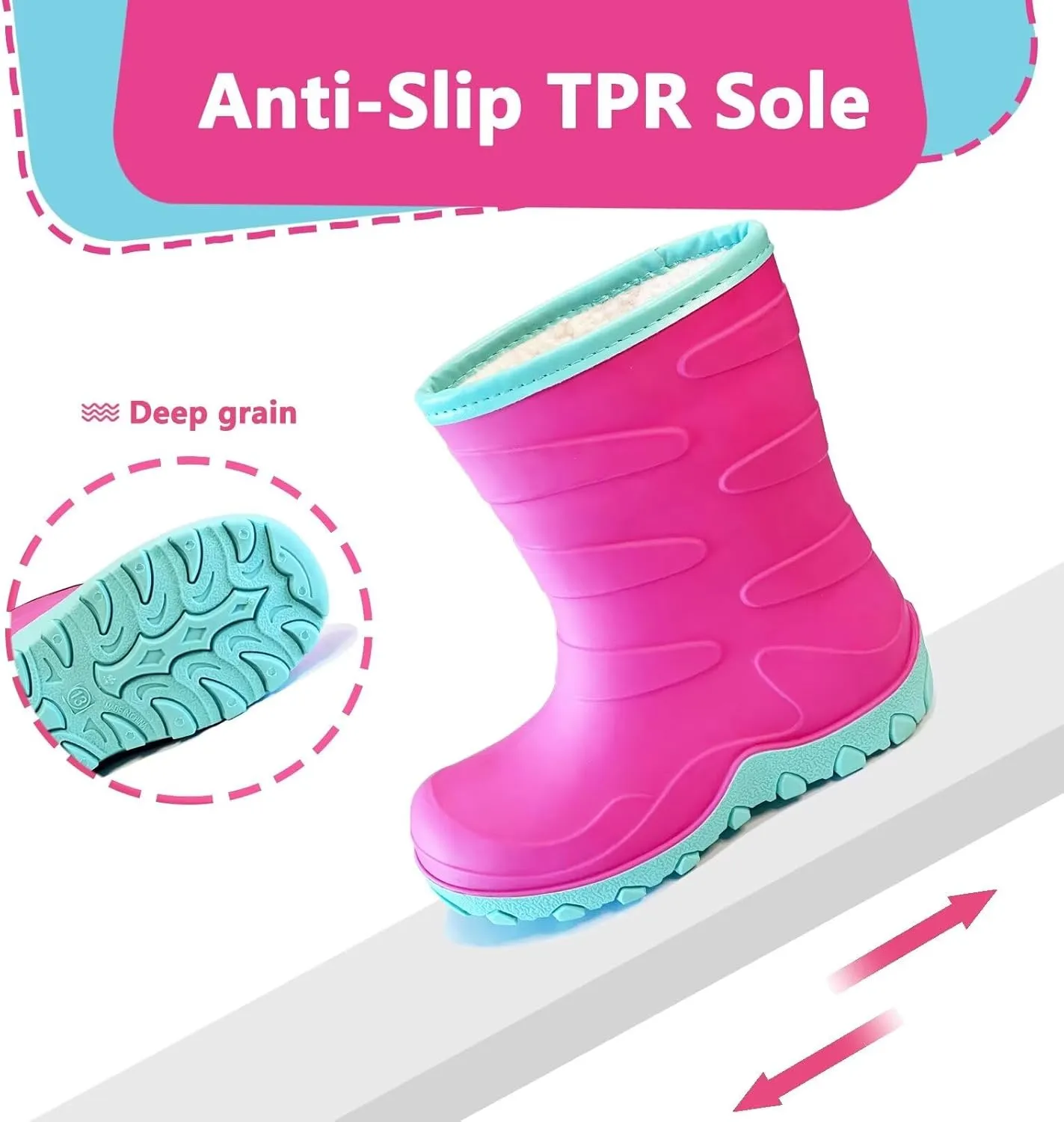 Toddler Winter Rain Boots, Insulated Waterproof Kids Snow Boots Fleece Lined Cozy Insulated Boot for Boys Girls