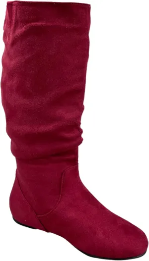 TOP Moda Data-1 Women's Shoes Cute & Comfort Round Toe Flat Heel Slouchy Mid Calf Boot