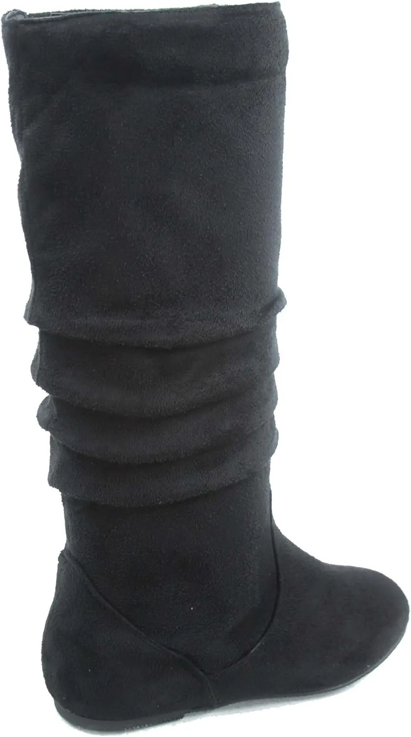 TOP Moda Data-1 Women's Shoes Cute & Comfort Round Toe Flat Heel Slouchy Mid Calf Boot