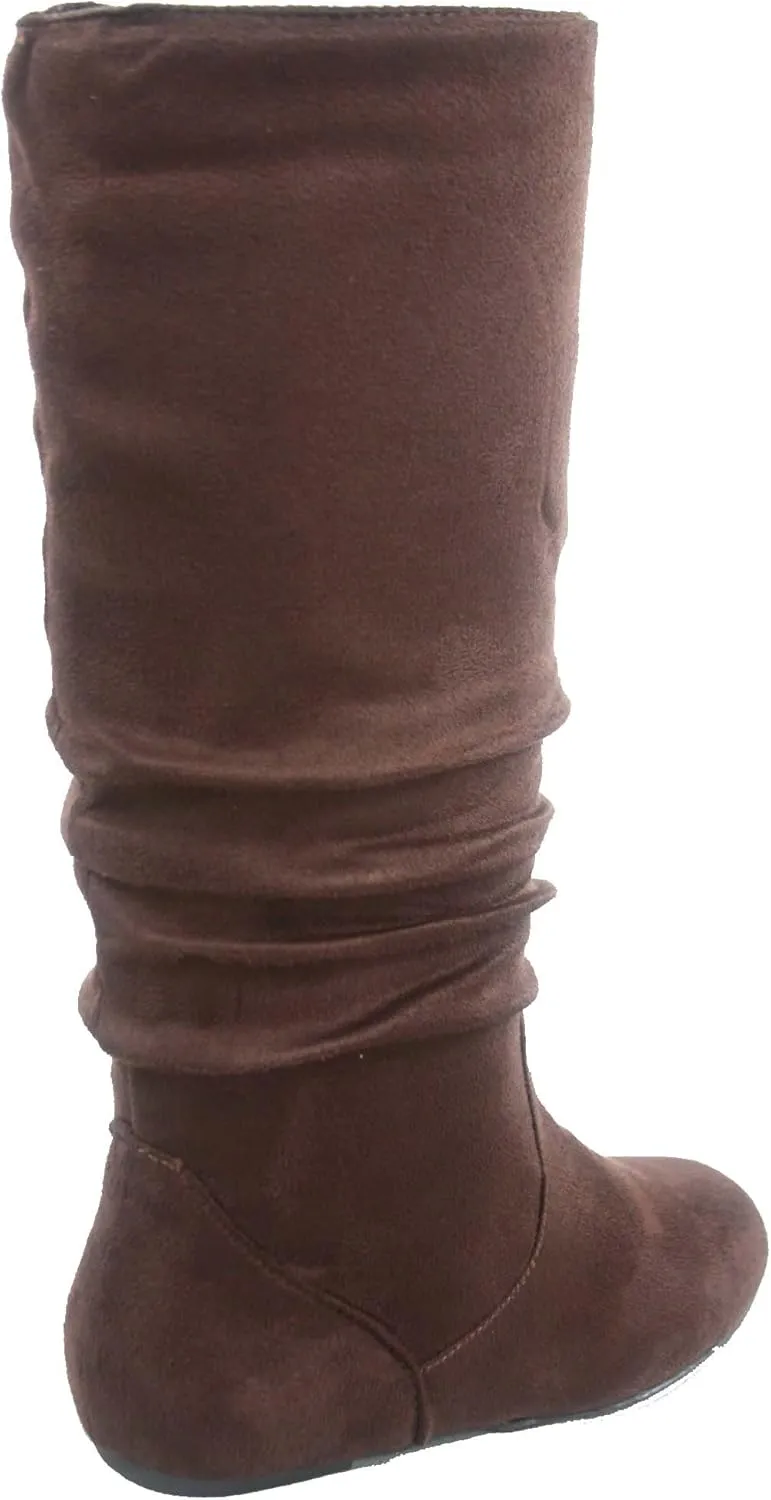 TOP Moda Data-1 Women's Shoes Cute & Comfort Round Toe Flat Heel Slouchy Mid Calf Boot