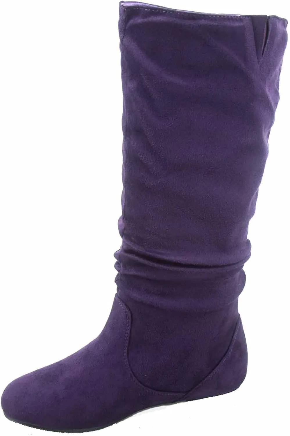 TOP Moda Data-1 Women's Shoes Cute & Comfort Round Toe Flat Heel Slouchy Mid Calf Boot