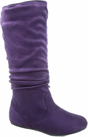 TOP Moda Data-1 Women's Shoes Cute & Comfort Round Toe Flat Heel Slouchy Mid Calf Boot