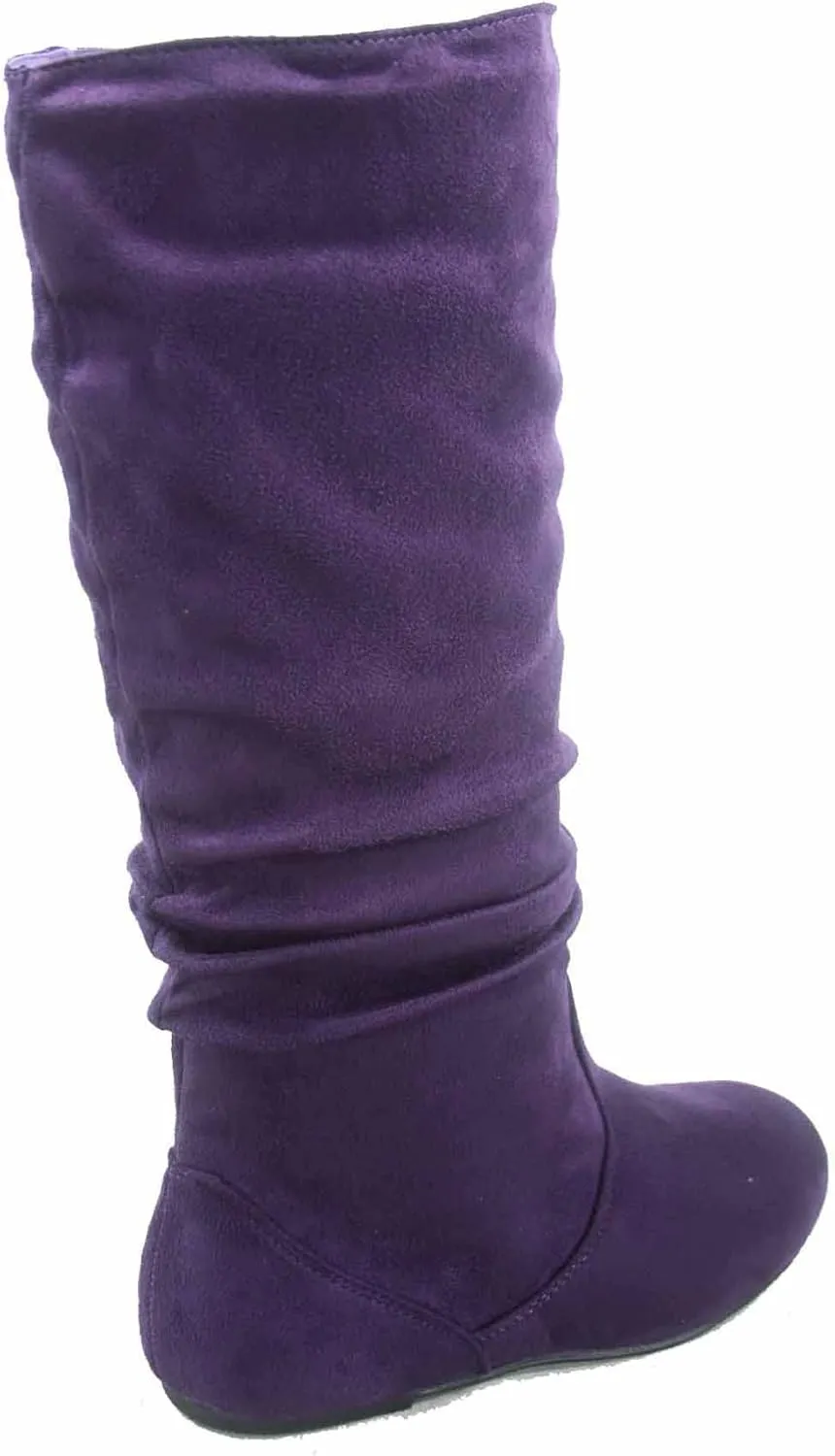 TOP Moda Data-1 Women's Shoes Cute & Comfort Round Toe Flat Heel Slouchy Mid Calf Boot