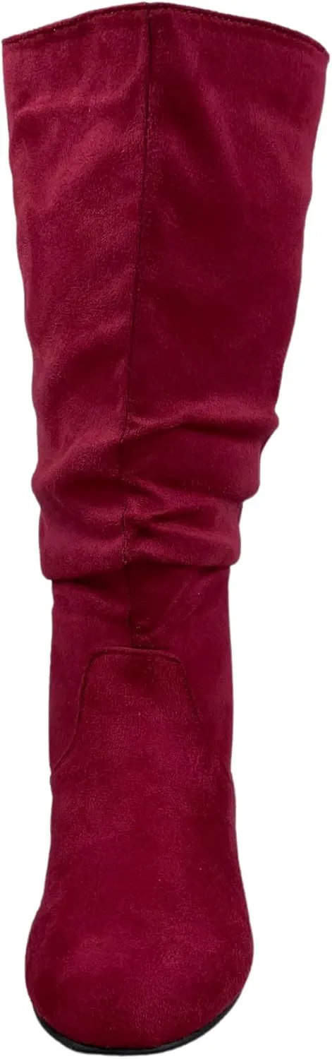 TOP Moda Data-1 Women's Shoes Cute & Comfort Round Toe Flat Heel Slouchy Mid Calf Boot