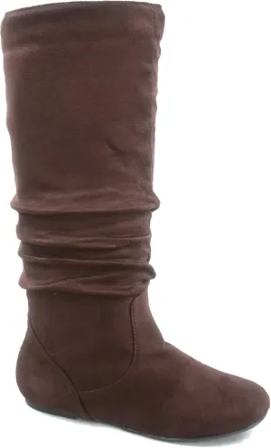 TOP Moda Data-1 Women's Shoes Cute & Comfort Round Toe Flat Heel Slouchy Mid Calf Boot